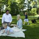 The Crown Prince and Crown Princess' family in the garden at Bygdø, enjoying their puppy Milly Kakao. Hand out picture from The Royal Court. For editorial use only - not for sale. Picture size: 6144 x 4081 px, 13,17  Mb   (Photo: Veronica Melå, The Royal Court)